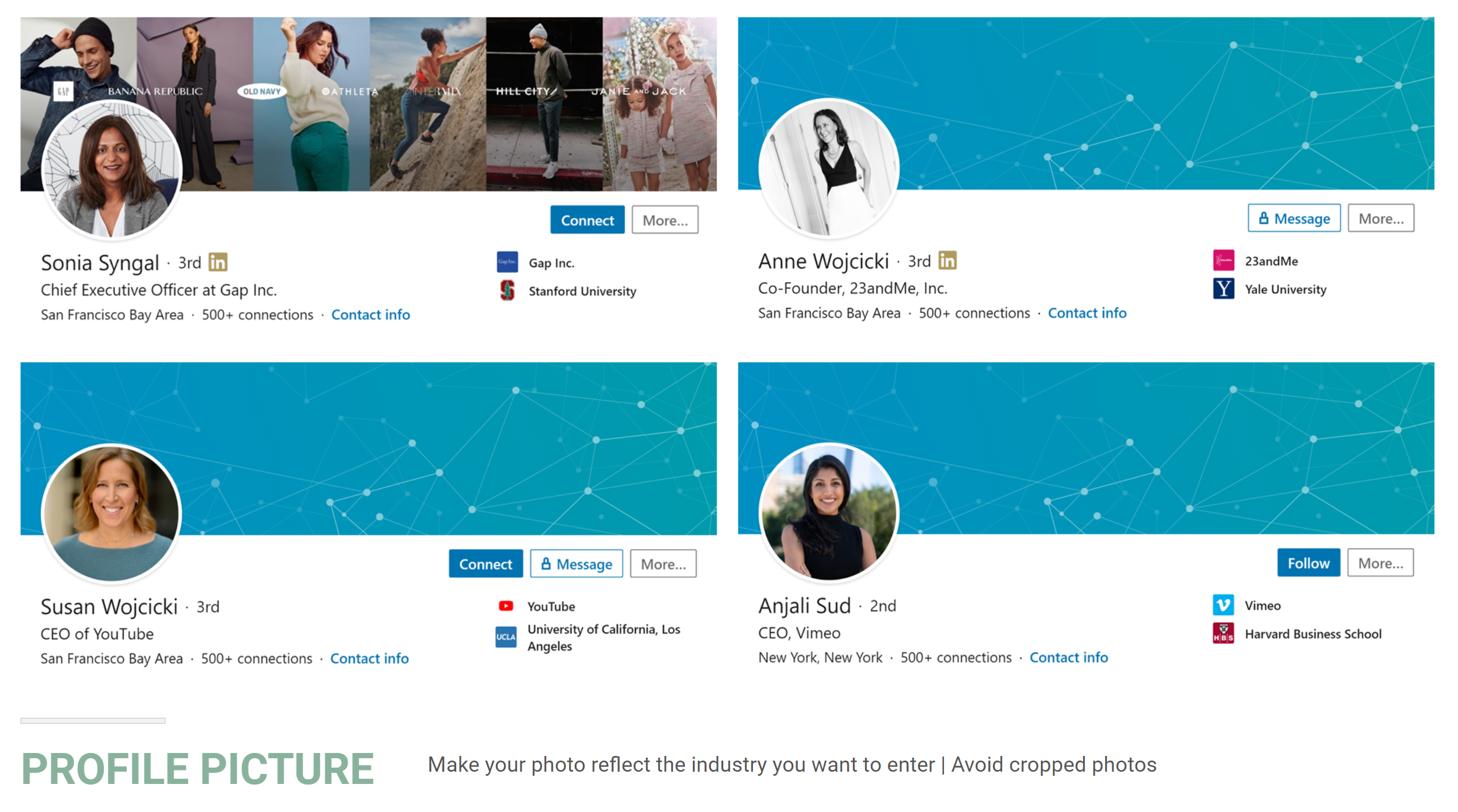 Examples of LinkedIn profile photos